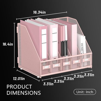 DALTACK 5 Vertical Compartments Magazine File Holder, Binder Organizer, Metal Desk Organizers for Office Home School Classroom Organization, Black