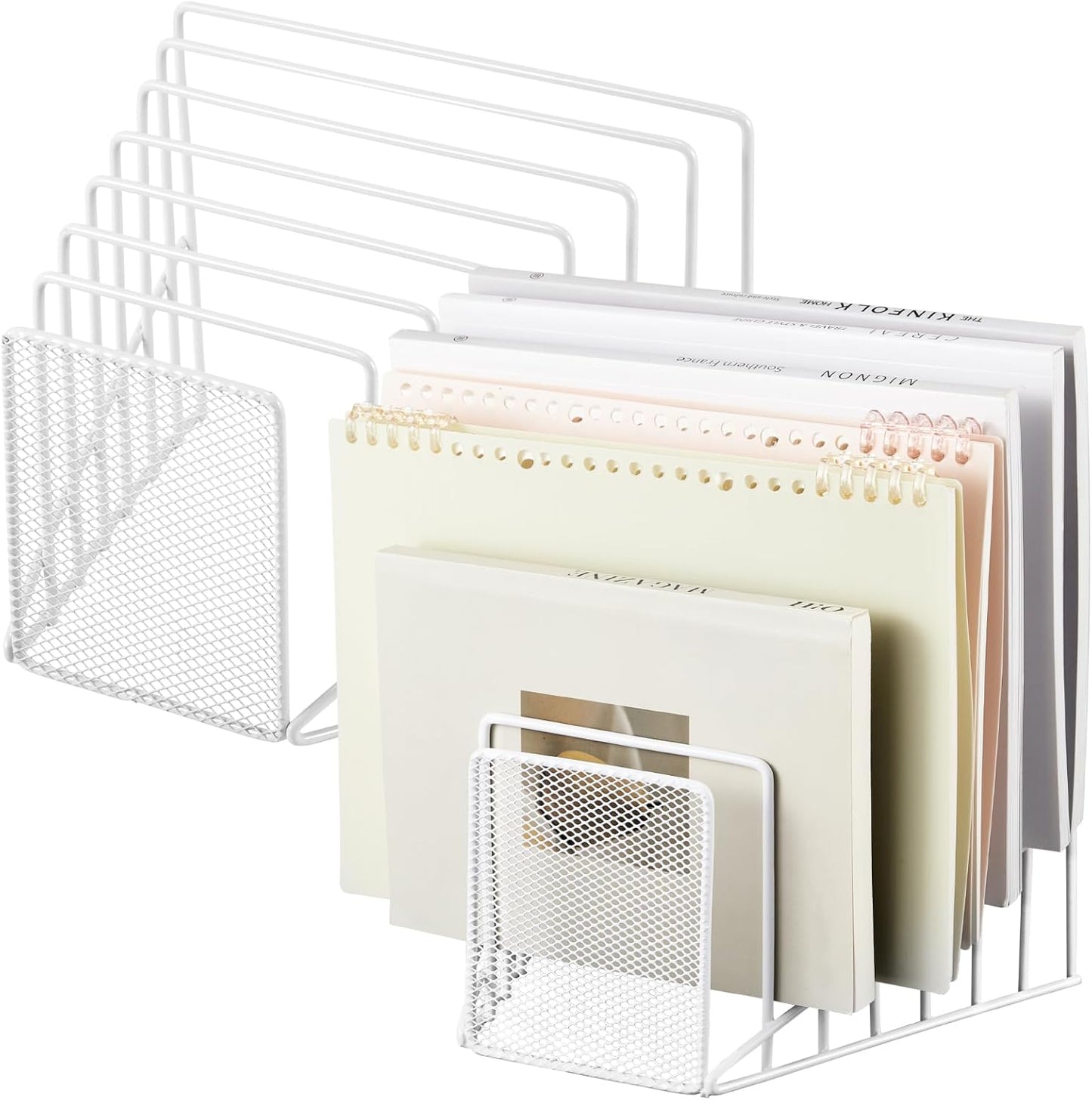 2 Pcs 7 Section Wire File Organizer for Desk, Metal Mesh Incline File Holder, Letter & Magazine Folder Rack, Desktop Paper Sorter for Home Office School (Golden)