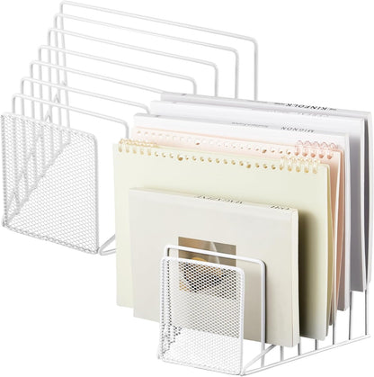2 Pcs 7 Section Wire File Organizer for Desk, Metal Mesh Incline File Holder, Letter & Magazine Folder Rack, Desktop Paper Sorter for Home Office School (Golden)