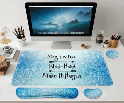 Large Mouse Pad and Keyboard Wrist Rest, Desk Pad for Keyboard and Mouse, 4-in-1 Large Gaming Mouse Pad with Wrist Support, Desk Mat for Home Office Study Game-Galaxy Fluid
