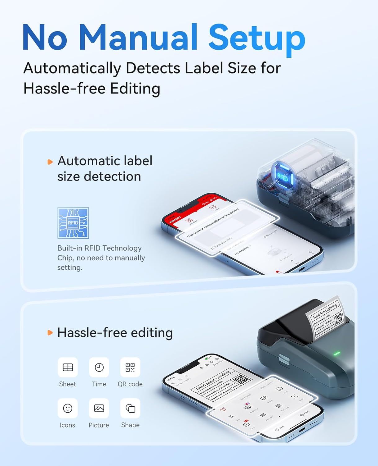 NIIMBOT B1 Label Maker Machine, Thermal Label Printer Easy to Use for Office, Home, Business, Came with 1 Roll White Label(Blue)
