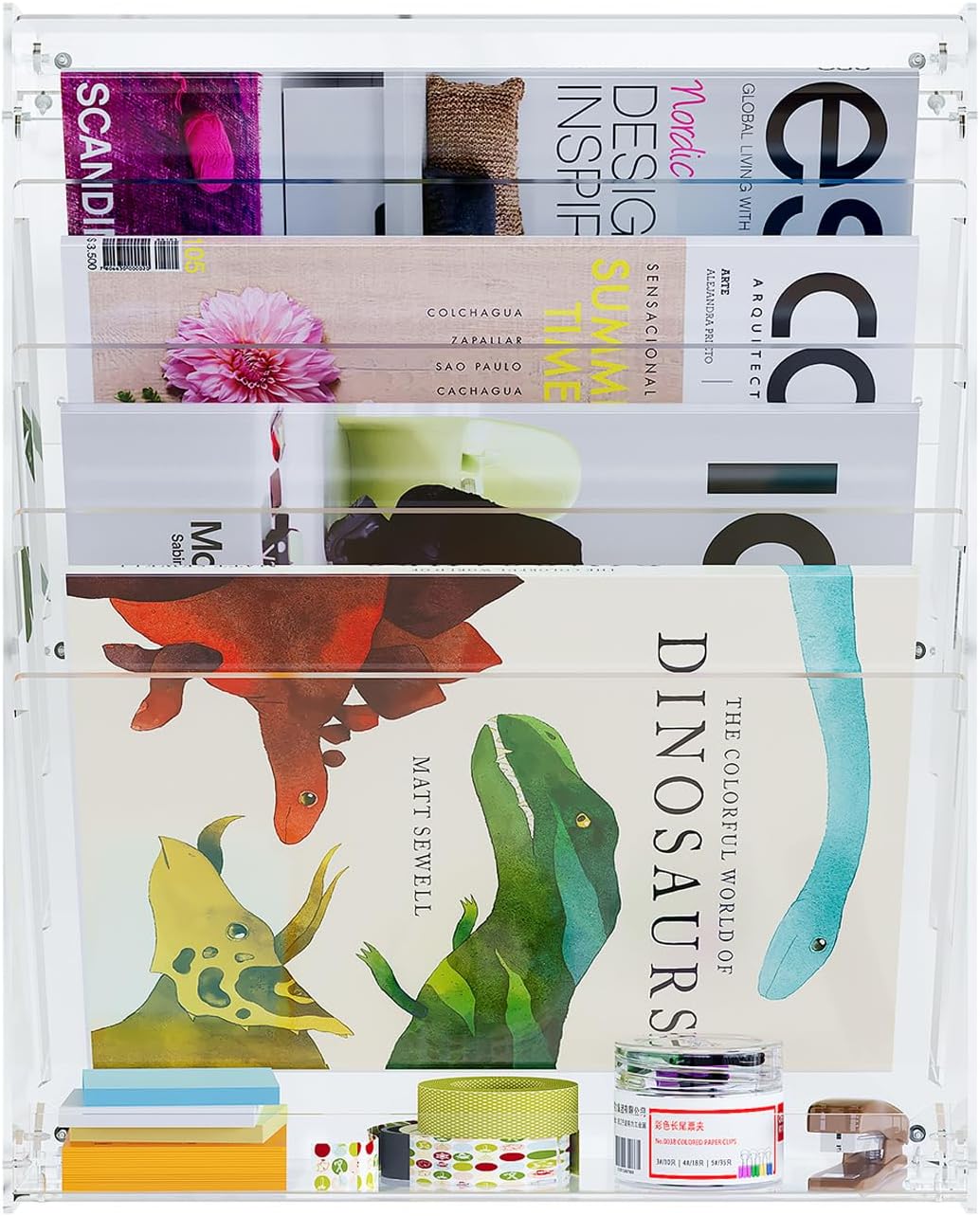 Clear Desk File Holder, 5 Tier Acrylic Hanging Wall File Mail Document Organizer, Vertical Paper Organizer, Magazine Newspaper Rack for Office, Home, Classroom