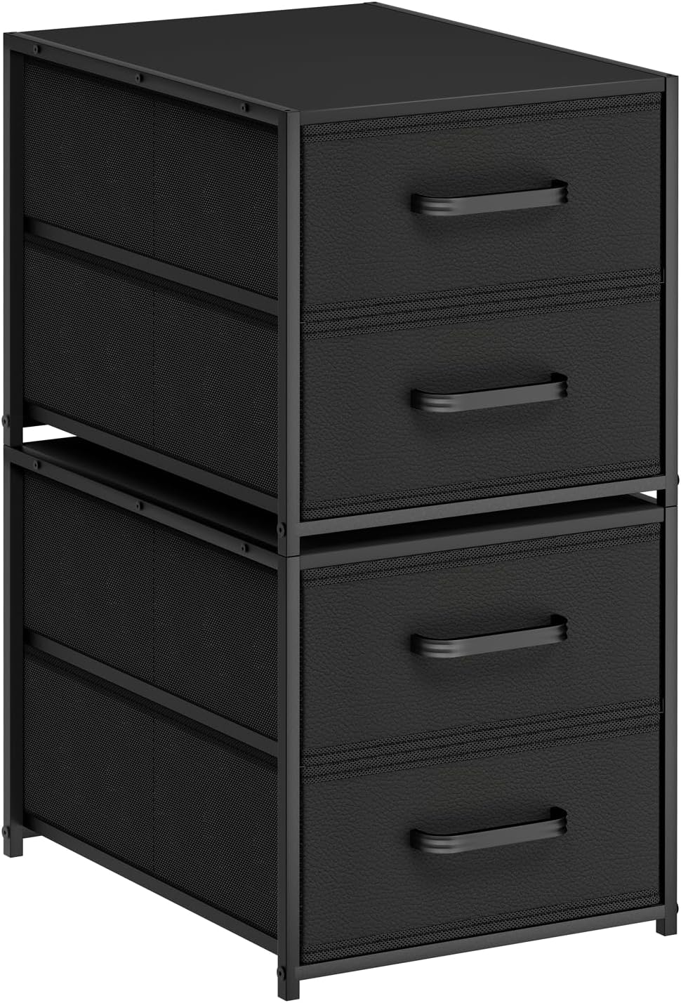 Homsorout Stackable Storage Drawers - 2 Tier Closet Organizer with Metal Handles and Metal Frame, Fabric Dresser with Collapsible Bins for Bedroom, Dorm, Office, White, 2 Pack