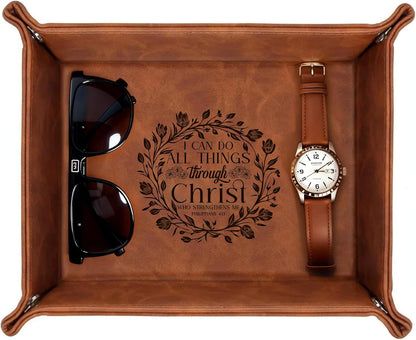 Personalized Engraved Leather Tray for Men with Engraved Name, PU Leather Valet Organizer for Dad, Custom Gift for Him, Custom Catchall Tray for Desk, Office, Accessories Travel Organizer for Men