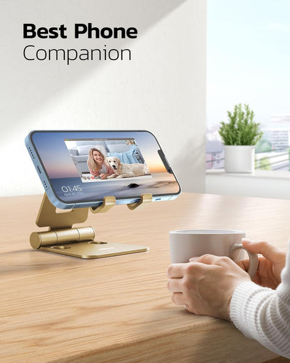 Nulaxy Dual Folding Cell Phone Stand, Fully Adjustable Foldable Desktop Phone Holder Cradle Dock Compatible with iPhone 17 16 15 14 13 12 11 Pro Max Xs Xr X 8, Nintendo Switch, All Phones