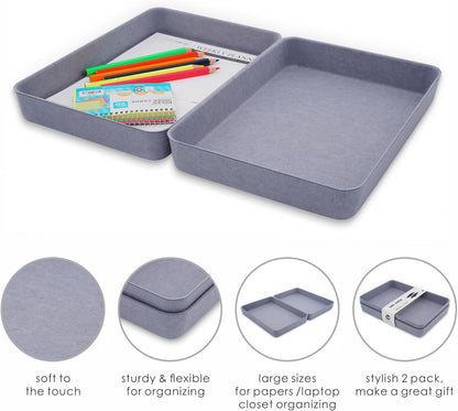 Welaxy 2-piece Office desk drawer organizer tray letter-size documents A4 paper book file Folder Holder storage bins (Orange + Green)