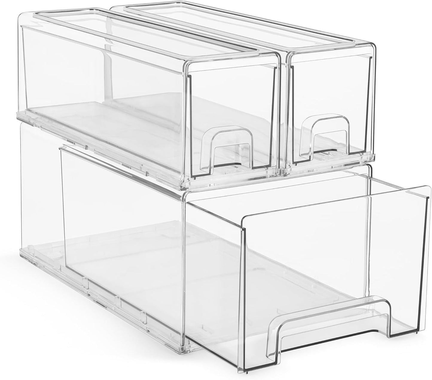 Sorbus Small Clear Stackable Storage Drawers – 4-Pack Plastic Organizer Bins with Handles – Stackable Pull-Out Storage Drawers for Closet, Pantry, Office, Bathroom, Craft, and Toy Organization