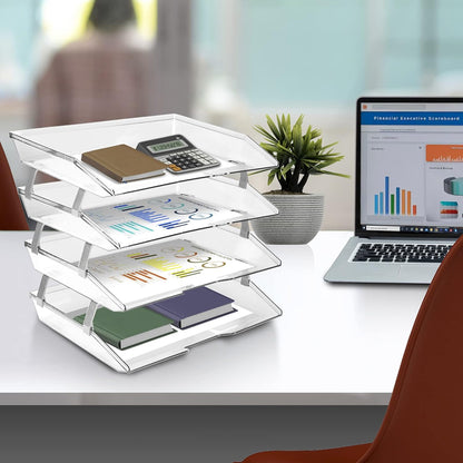 Acrimet 3 Tier Paper Letter Tray Side Load Letter Size, Office Desk File Document Organizer Plastic (Clear Crystal Color)