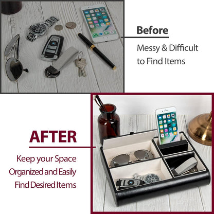 Valet Tray,Nightstand Desk or Dresser Organizer, Catch-All for Keys, Phone, Wallet, Coin, Jewelry, and More (Black / 10.34 x 2.15 x 8.19 inches) JackCubeDesign - :MK158