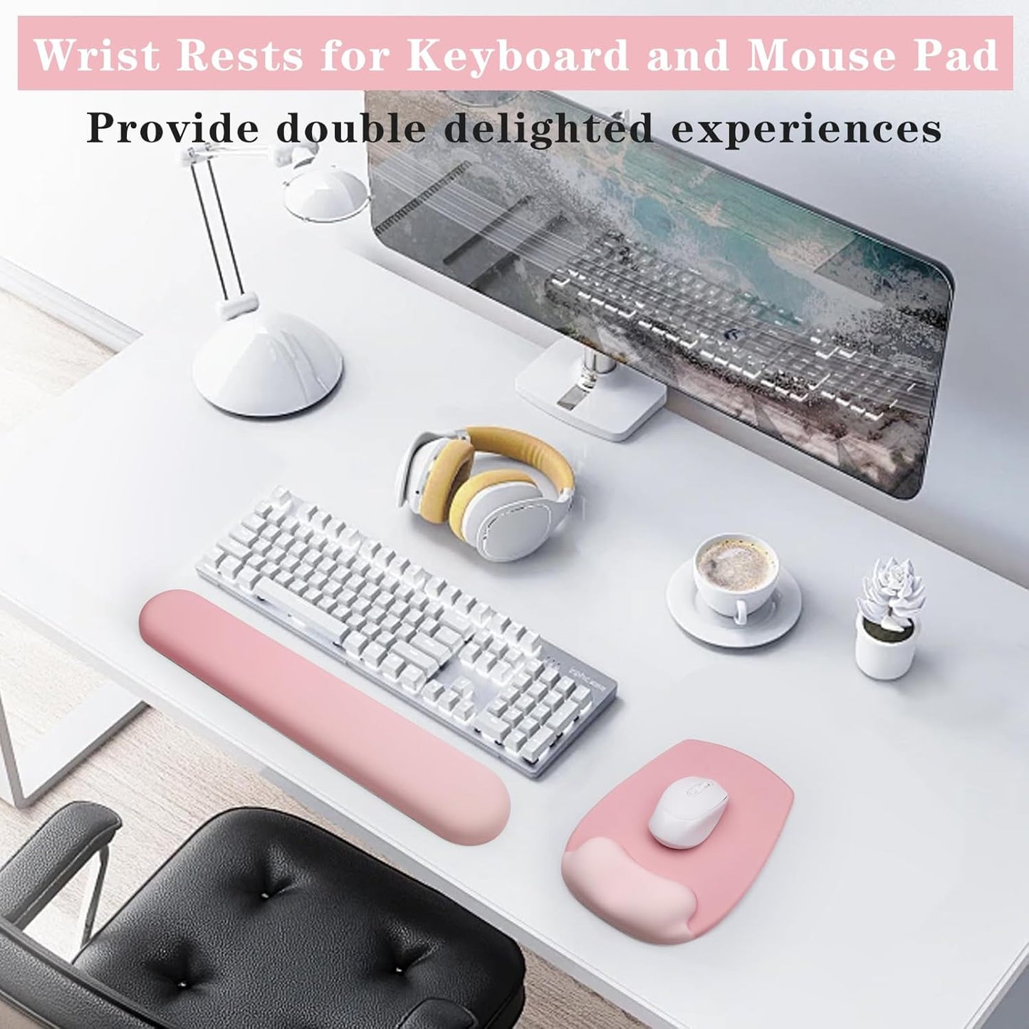 Wrist Rest for Keyboard and Mouse, Ergonomic Gel Computer Keyboard Wrist Rest with Memory Foam, Keyboard Wrist Support Pad for Long Hours of Work, Gaming, Studying-Relieve Wrist Pain