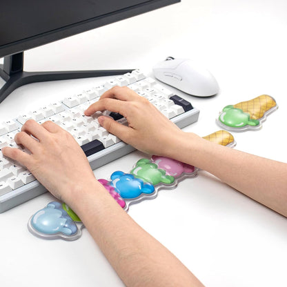 Gel Keyboard and Mouse Wrist Rest Set – Cute Wrist Rest for Computer Keyboard 60%/68%/75%, Comfort & Support for Typing and Gaming（Ice Cream