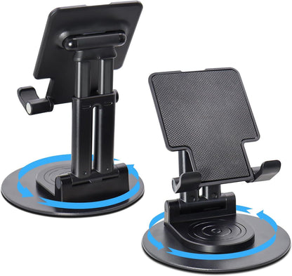 ONCHEER 360°Rotating Phone Holder for Desk, Fully Foldable Cell Phone Stand for Office & Home, Angle & Height Adjustable Tablet Stand for All Smartphones, iPhone, Switch,Tablet 4.6-12.9'', Black
