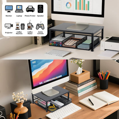 Small Laptop Stand for Desk, Monitor Stand Riser, Office Desk Accessories, Computer Desktop Stand with Drawer for Home, Office, School (Mint Green)