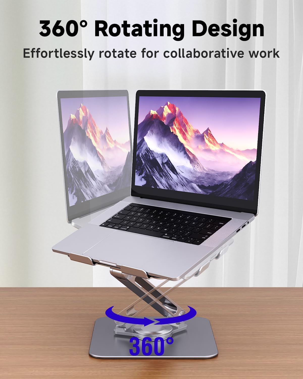 Laptop Stand for Desk, Aluminum Alloy Ergonomic Laptop Riser 360 Rotation Base, Portable Adjustable Laptop Stand for Office Home Fits MacBook Air Pro, Dell, HP (10"-17.3'') - Silver