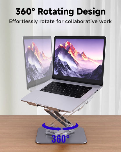 Laptop Stand for Desk, Aluminum Alloy Ergonomic Laptop Riser 360 Rotation Base, Portable Adjustable Laptop Stand for Office Home Fits MacBook Air Pro, Dell, HP (10"-17.3'') - Silver