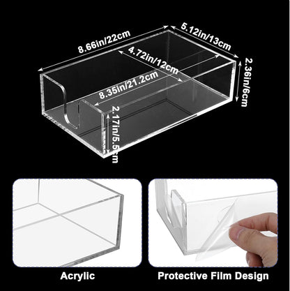 2pcs Clear Napkin Holder Flat Napkin Holder for Table Acrylic Guest Towel Holders Clear Bathroom Paper Hand Towels Storage Tray Napkins Tray Hand Towel Organizer for Kitchen Dining Hotel Wedding Party