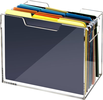 Acrylic File Folder Organizer, Clear Hanging File Organizer Box for Letter Size, Desktop File Holder with Handles, Slim Filing Storage Box for Desk Office Home Work -1 Pack