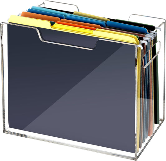 Acrylic File Folder Organizer, Clear Hanging File Organizer Box for Letter Size, Desktop File Holder with Handles, Slim Filing Storage Box for Desk Office Home Work -1 Pack