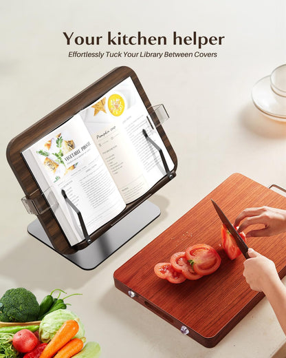 Book Stands for Reading,Adjustable Book Holder with 360° Rotating Metal Base,Foldable Cookbook Stand, Reading Hands Free with ABS Expandable Page Clips for Recipe,Textbook,Laptop