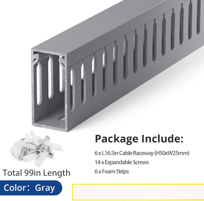 ZhiYo 2 x 2in Professional Server Rack Cable Management Raceway, 99in (6X L16.5in) Cable Raceway Kit, Electrically Safe PVC Open Slot Wire Raceway for Under Desk/Computer/Network Cords, Black