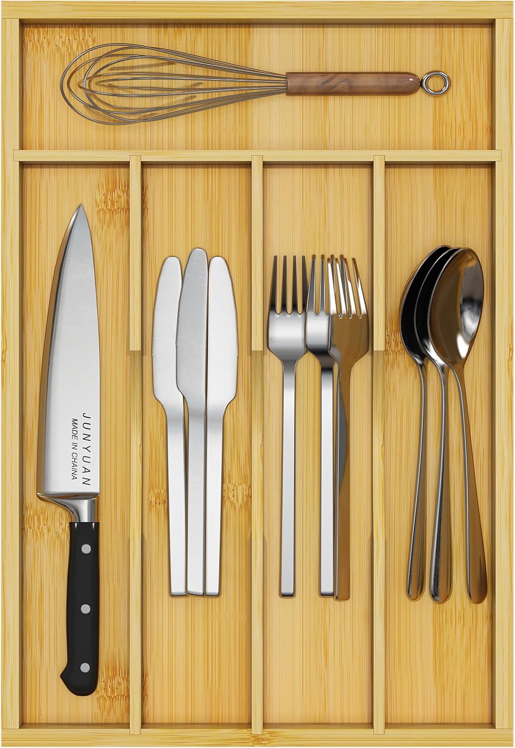 Youpehom Bamboo Utensil Organizer for Kitchen Drawers, Expandable Utensil Tray and Cutlery Silverware Holder,Wood Drawer Dividers with 7 Adjustable Slots