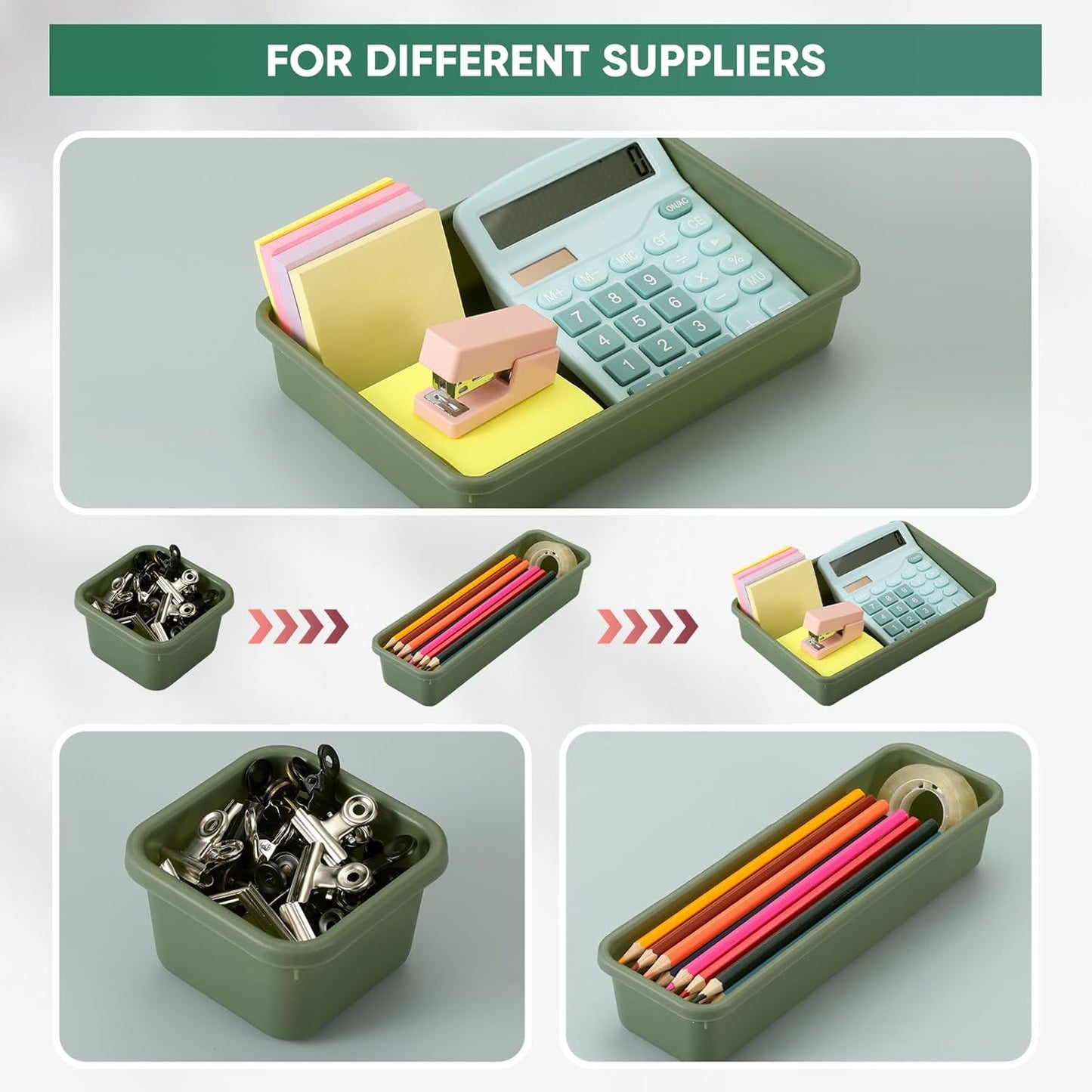 32 Pcs Desk Drawer Organizer Office Organization Tray Versatile Vanity Organizer with Nonslip Pads Makeup for Divider Drawer Storage Box Container for Kitchen Bedroom (Dark Green)