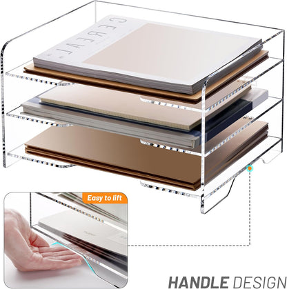 SANRUI Paper Organizer for Desk,Acrylic Stackable Letter Tray, Clear Desk Organizer, Paper Sorter for Office,Home or School,2-Pack