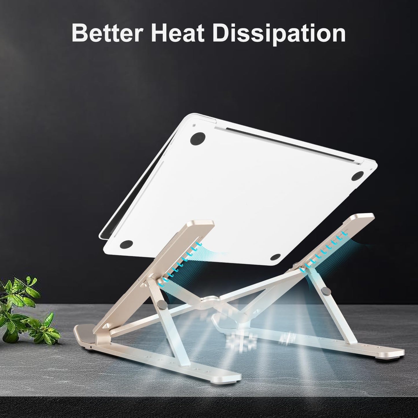 Ergonomic and Foldable Laptop Stand for Desk, Adjustable Riser, Fits All Laptops and Notebooks up to 17,Ultra-Thin,Ventilated Cooling,ABS+Silicone,Silver.