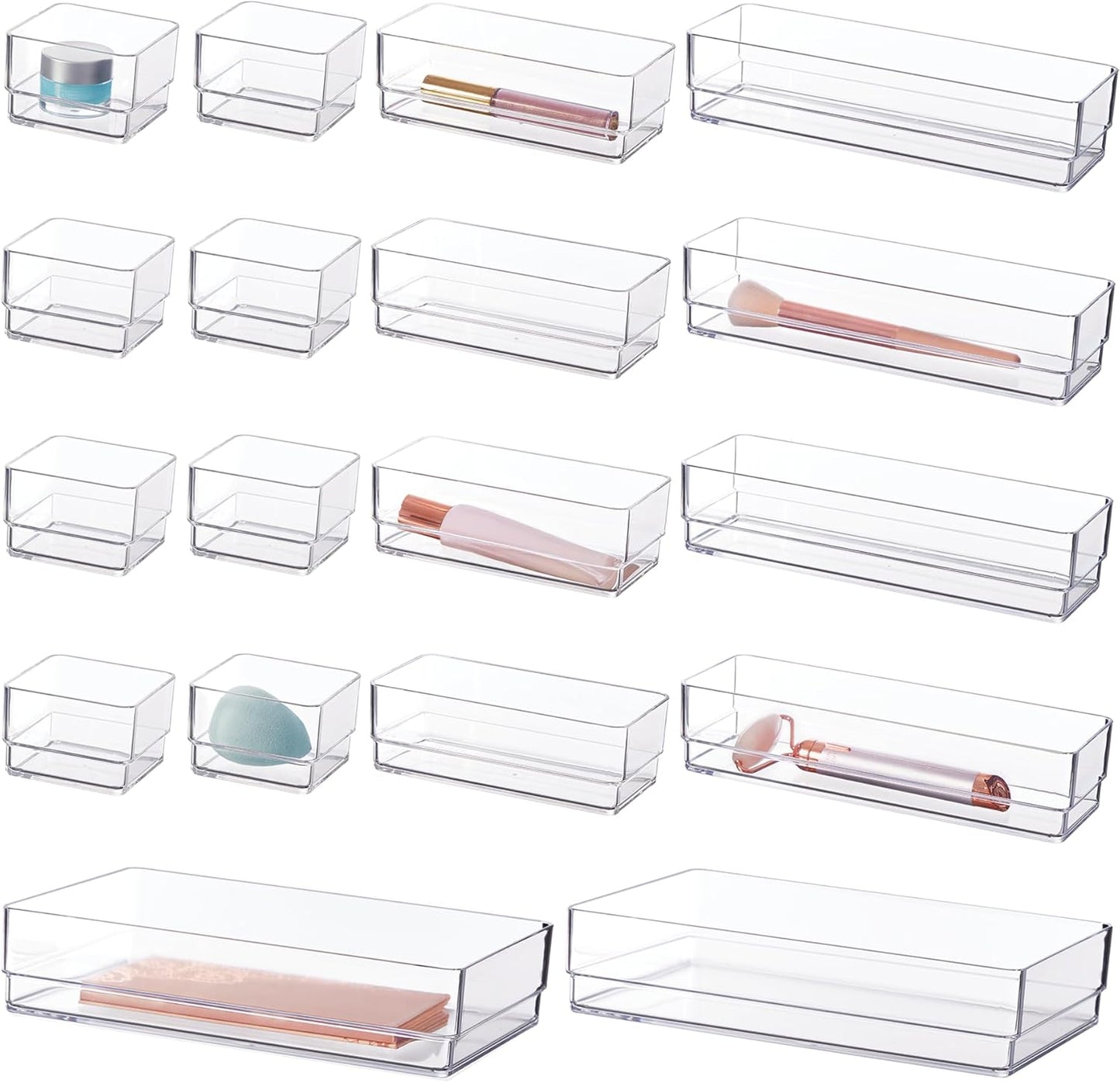 STORi SimpleSort 10-Piece Stackable Clear Drawer Organizer Set | Multi-size Trays | Makeup Vanity Storage Bins and Office Desk Drawer Dividers | Made in USA
