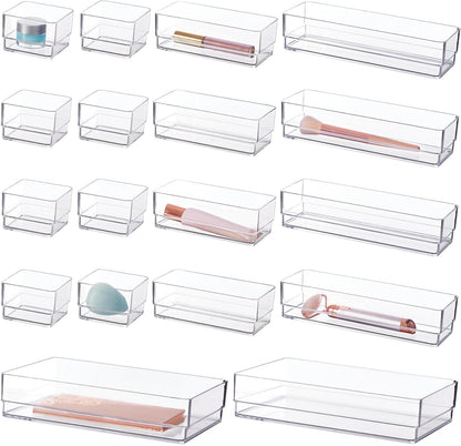 STORi SimpleSort 10-Piece Stackable Clear Drawer Organizer Set | Multi-size Trays | Makeup Vanity Storage Bins and Office Desk Drawer Dividers | Made in USA