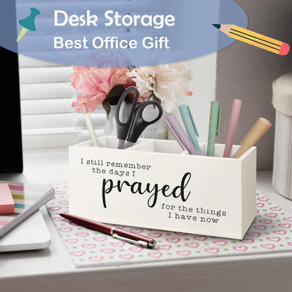 SNNDER Christian Pen Holder for Desk, Religious Christian Gifts for Women, Floral Boho Christian Bible Verses Wooden Pen Pencil Holder Organizer for Home Office Desk Accessories