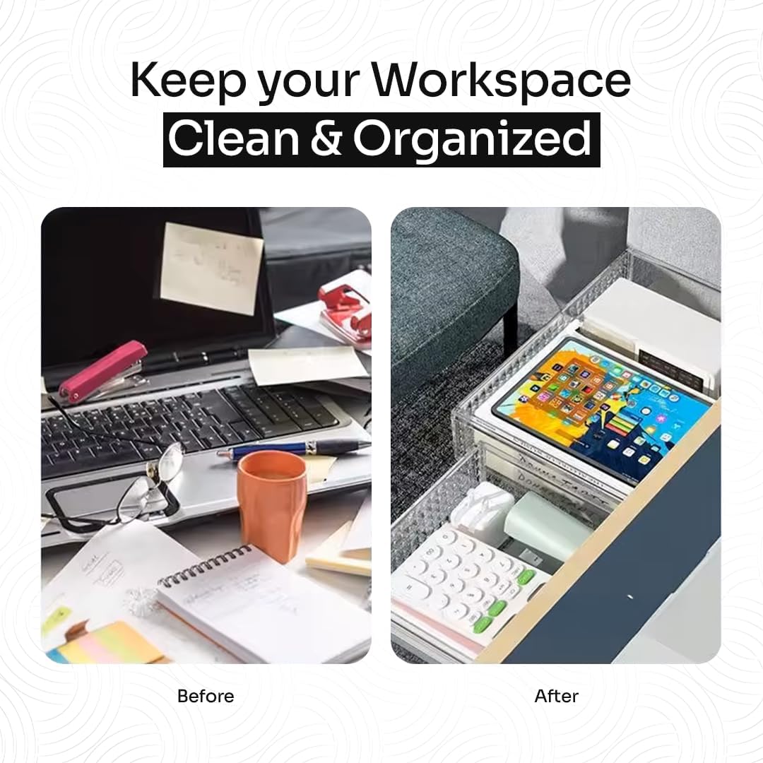 Slide and Stash Under Desk Drawers Office Organizer 2-Pack Small and Medium – Office Organization Drawer Slides Include Adhesive Tape – Easy DIY Installation for Desk Organization, Cupboard, Wardrobe