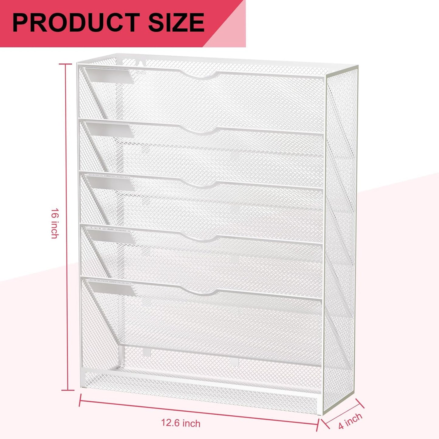 Wall File Organizer Holder Mesh Hanging Paper Document Holder,Vertical 6 Pocket Tier for Office Home, Black