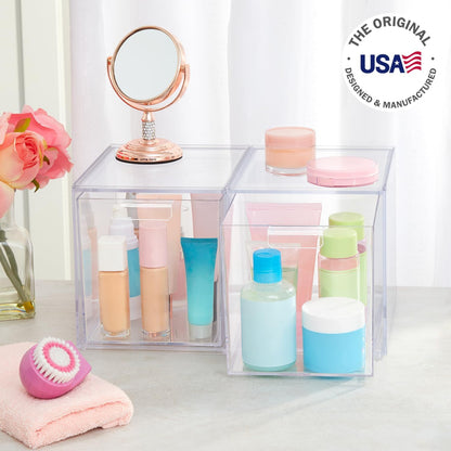 STORi Audrey Stackable Clear Bin Plastic Organizer Drawers | 2 Piece Set | Organize Cosmetics and Beauty Supplies on a Vanity | Made in USA