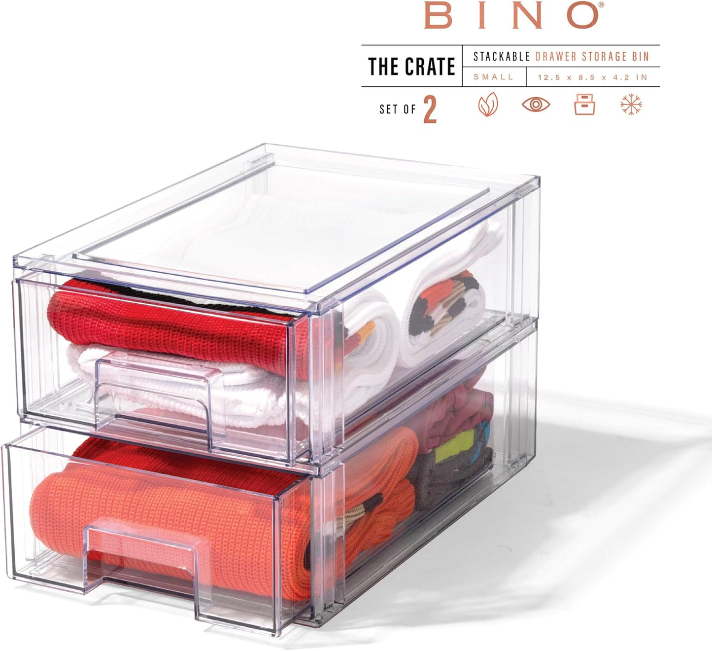 BINO | Stackable Storage Drawers, Shallow X-Large - Clear | THE CRATE COLLECTION | Storage Bins With Drawers Bathroom Organizers and Storage Organization and Storage Under Sink Organizer Vanity Home