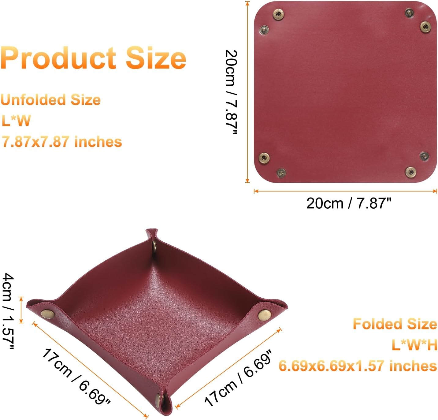 HARFINGTON 4pcs PU Leather Valet Tray Unisex Folding Small Catchall Tray Portable Entryway Table Tray Nightstand Bedside Desk Tray for Key Wallet Watch Coin Jewelry Dice, Pink