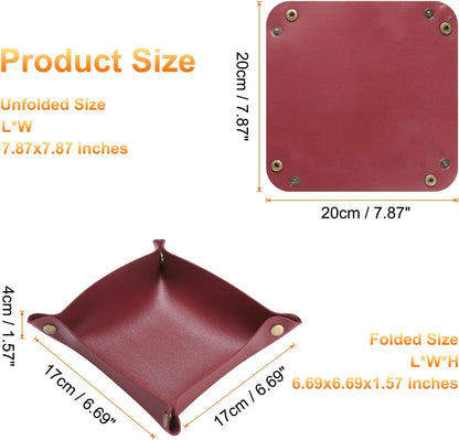 HARFINGTON 4pcs PU Leather Valet Tray Unisex Folding Small Catchall Tray Portable Entryway Table Tray Nightstand Bedside Desk Tray for Key Wallet Watch Coin Jewelry Dice, Pink