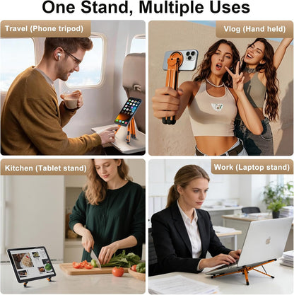 3-in-1 Foldable Magnetic Phone Tripod Stand, Portable Aluminum Alloy Adjustable Holder for Tablet, Laptop MacBook Pro/Air 10–16", Magnet Phone Mount Compatible with MagSafe iPhone Android