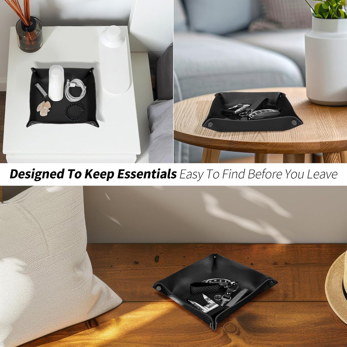 Valet Tray Organizer with Carbon Fiber Style Texture, Foldable Catchall Tray for Keys, Wallet & Everyday Essentials(Red)