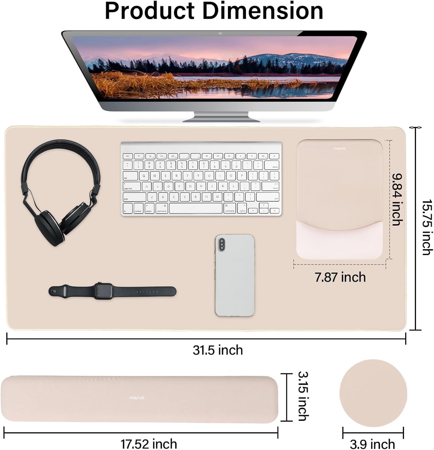 MOSISO Keyboard Mouse Pad Set, Large Gaming Mouse Pad&Rectangular Keyboard Wrist Rest&Mousepad with Wrist Rest&Coaster, Ergonomic Non-Slip&Easy Typing Pad with Curved Silicone Lining, Antique Green