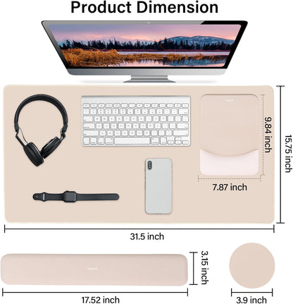 MOSISO Keyboard Mouse Pad Set, Large Gaming Mouse Pad&Rectangular Keyboard Wrist Rest&Mousepad with Wrist Rest&Coaster, Ergonomic Non-Slip&Easy Typing Pad with Curved Silicone Lining, Antique Green