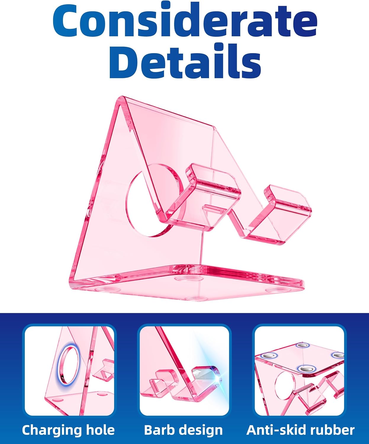 TOPGO Acrylic Cell Phone Stand, Clear Phone Holder for Office Desk, Vanity, Kitchen, Bedside Table, Compatible with iPhone 17/Smartphones/iPad/Switch/Kindle, Office Desk Accessories