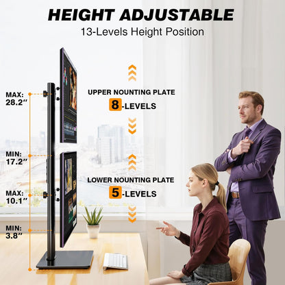 Single Monitor Stand VESA Mount for 13-32 Inch Screens, Free-Standing Monitor Riser with Swivel Tilt Rotation Height Adjustable, Universal Desk Stand up to 44lbs, VESA 75x75, 100x100mm