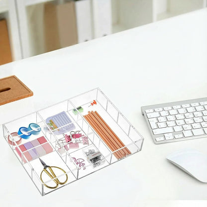 Briwooody Acrylic Drawer Organizer Clear Desk Drawer Organizer Trays with Adjustable Compartments Desk Accessories for Office Stationery Makeup Silverware Bathroom(Adjustable)