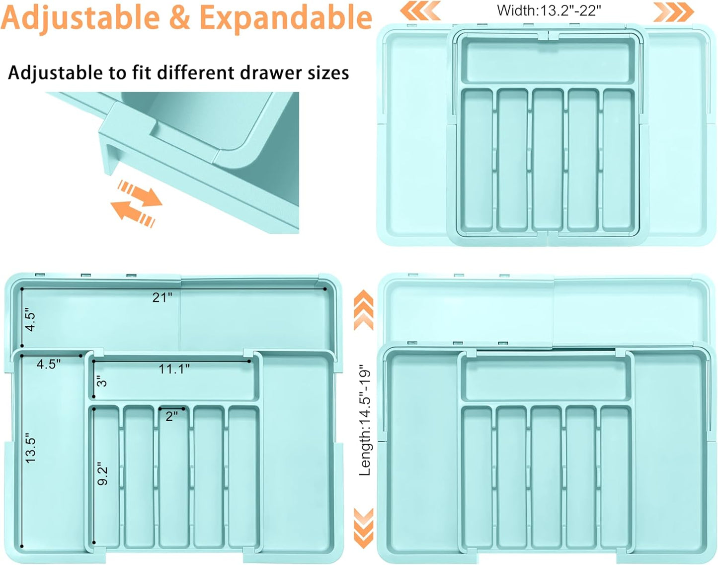 Spaclear Silverware Organizer Expandable Kitchen Utensil Drawer Organizer Large BPA Free Adjustable Cutlery Silverware Tray for Spoons Forks Knives Storage Divider for Kitchen Flatware 6-9 Slots Black