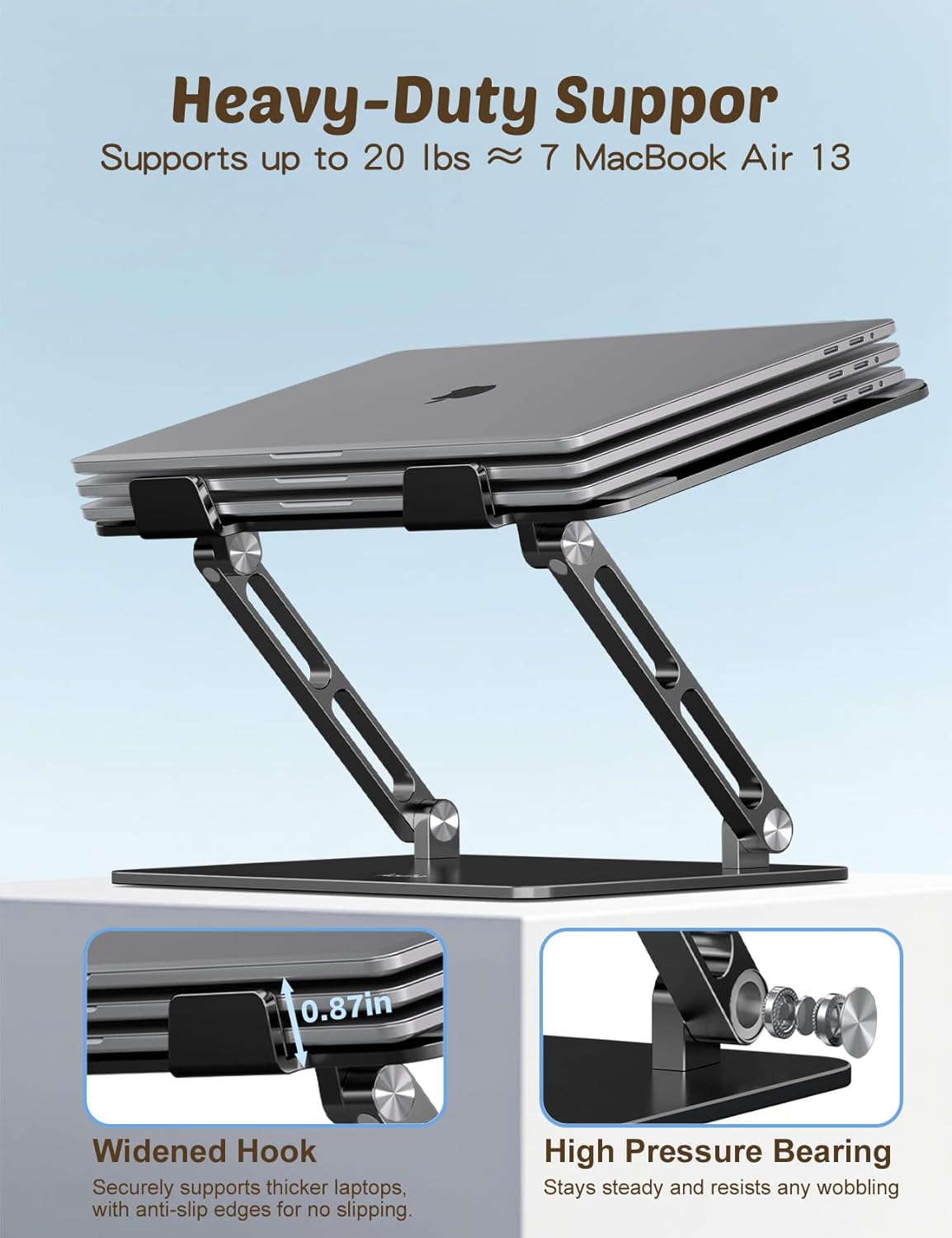 Aoviho Laptop Stand for Desk – Adjustable Aluminum Laptop Riser with Unique Cat-Shaped Cooling Vent, Portable Desk Gift & Decor, Compatible with MacBook Air Pro, Dell, HP, Lenovo (10"-17.3"), Black