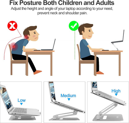 Urmust Adjustable Laptop Stand for Desk Aluminum Computer Stand for Laptop Riser Holder Notebook Stand Compatible with MacBook Air Pro Ultrabook All Laptops 11-17 inch (Black)