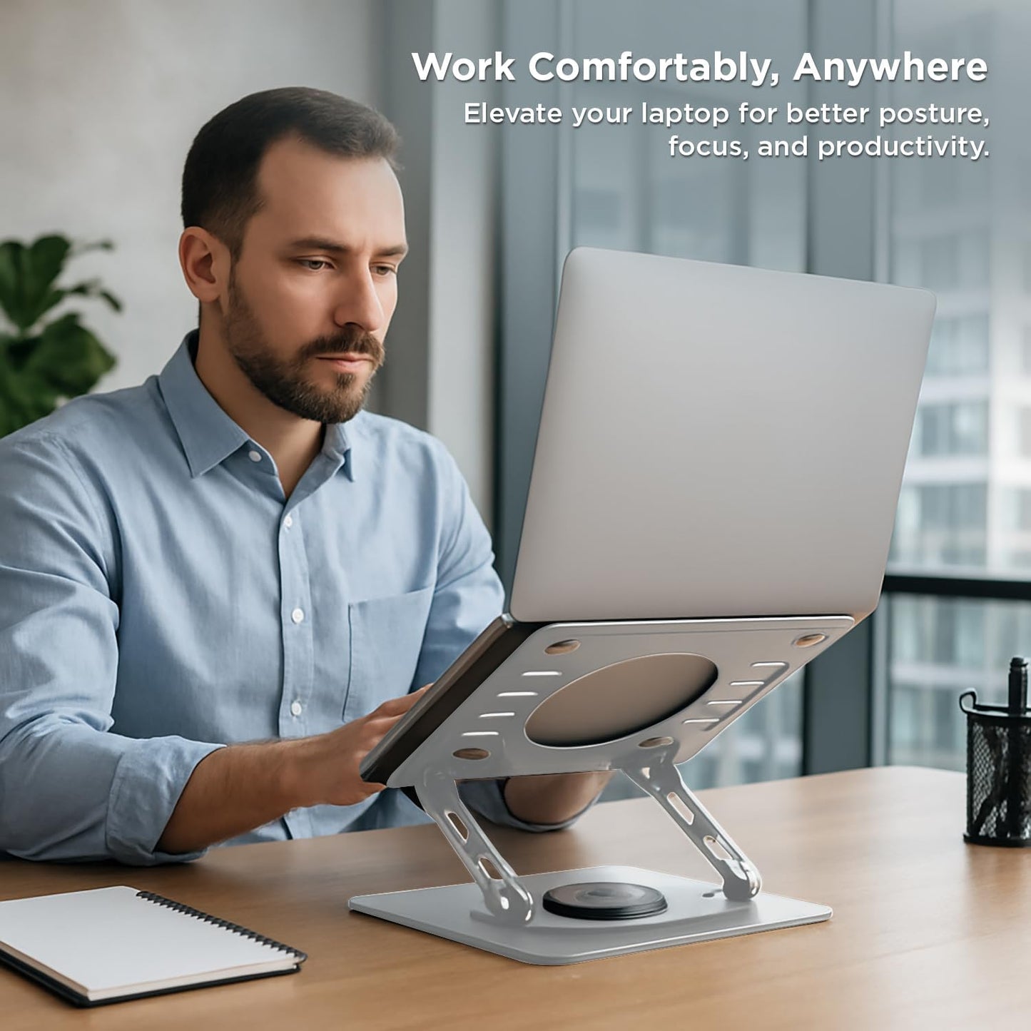 Uncaged Ergonomics Swivel Laptop Stand for Desk, Adjustable Computer iPad Stand for Desk w/ 360 Rotation, Portable Laptop Holder for Home Office Ergonomic Supplies (Black)