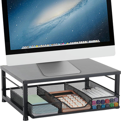 Small Laptop Stand for Desk, Monitor Stand Riser, Office Desk Accessories, Computer Desktop Stand with Drawer for Home, Office, School (Mint Green)