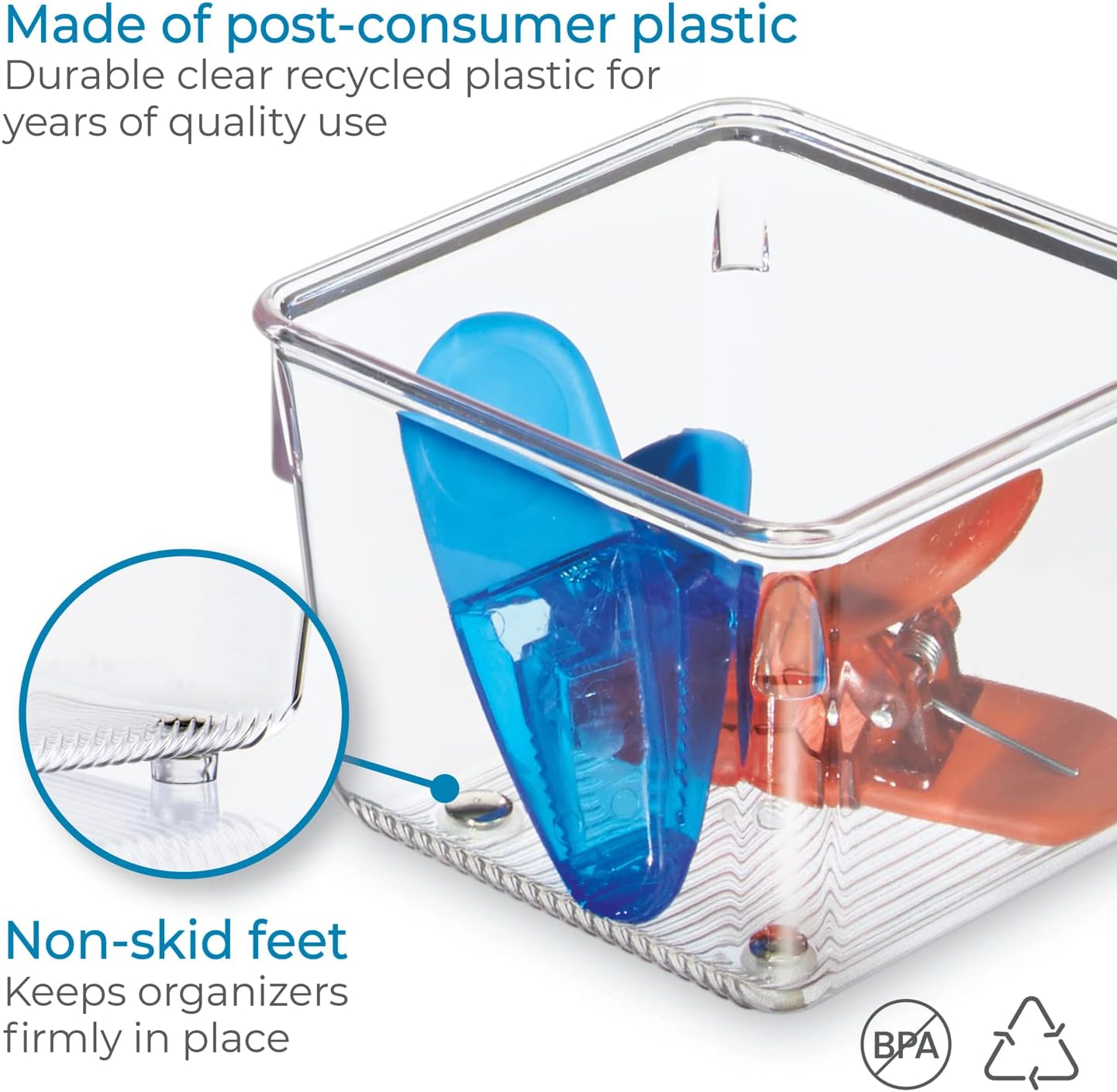 iDesign Plastic Drawer Organizer Bins - Storage for Kitchen, Bathroom, and Desk Drawers - Set of 6 - Clear
